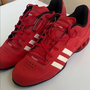 adidas adipower Red Weightlifting Shoes with White Stripes
